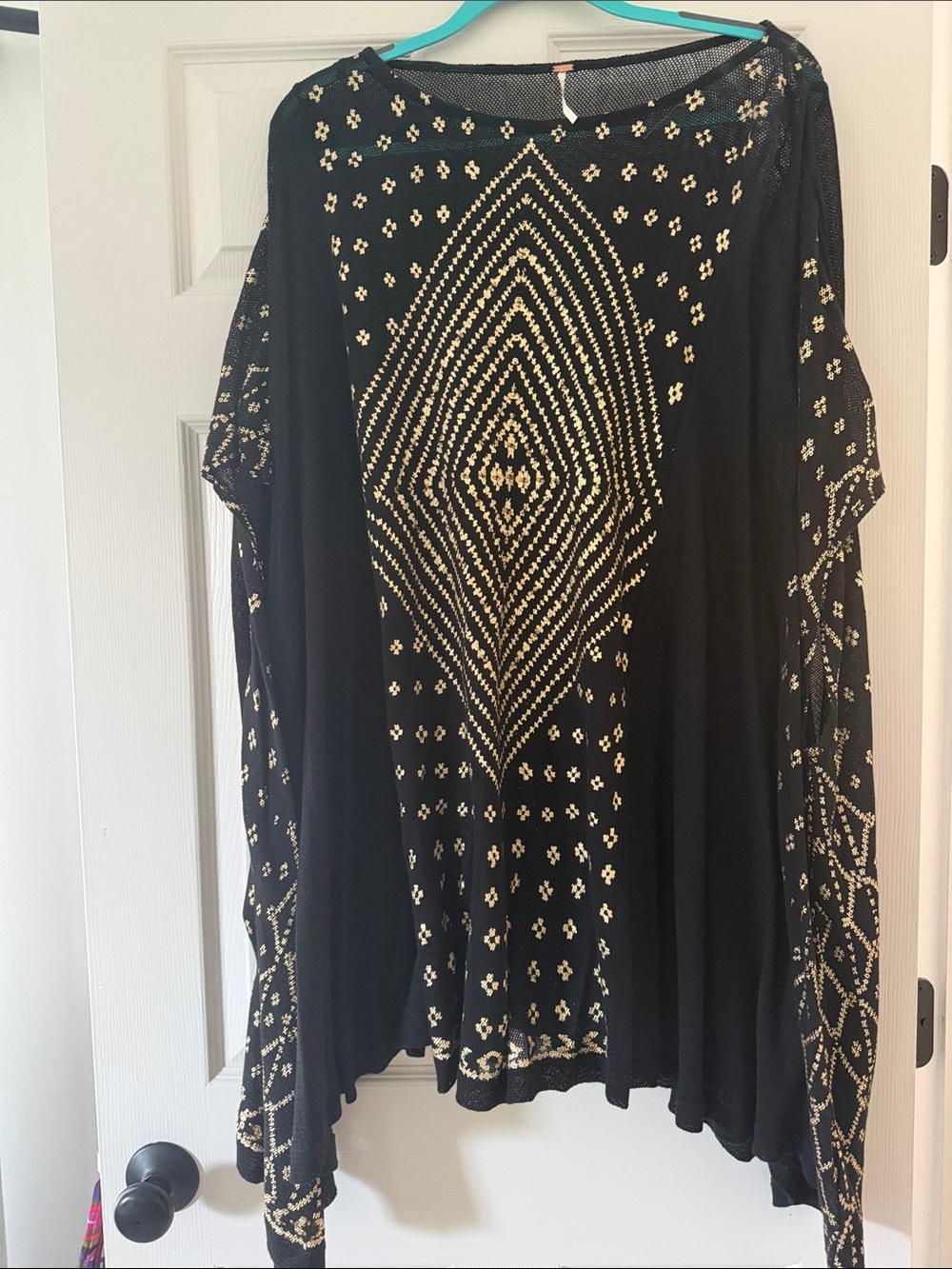 Free People Black & Gold Women's Mesh Coverup Top